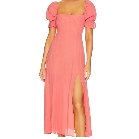 WeWoreWhat Puff Sleeve Midi Dress in Coral - Picture 2 of 11
